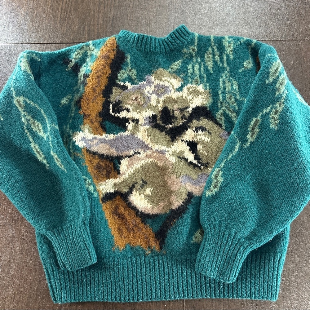 Rare American Eagle Outfitters Koala 100% Wool Heavy Green Sweater Sz L Vtg